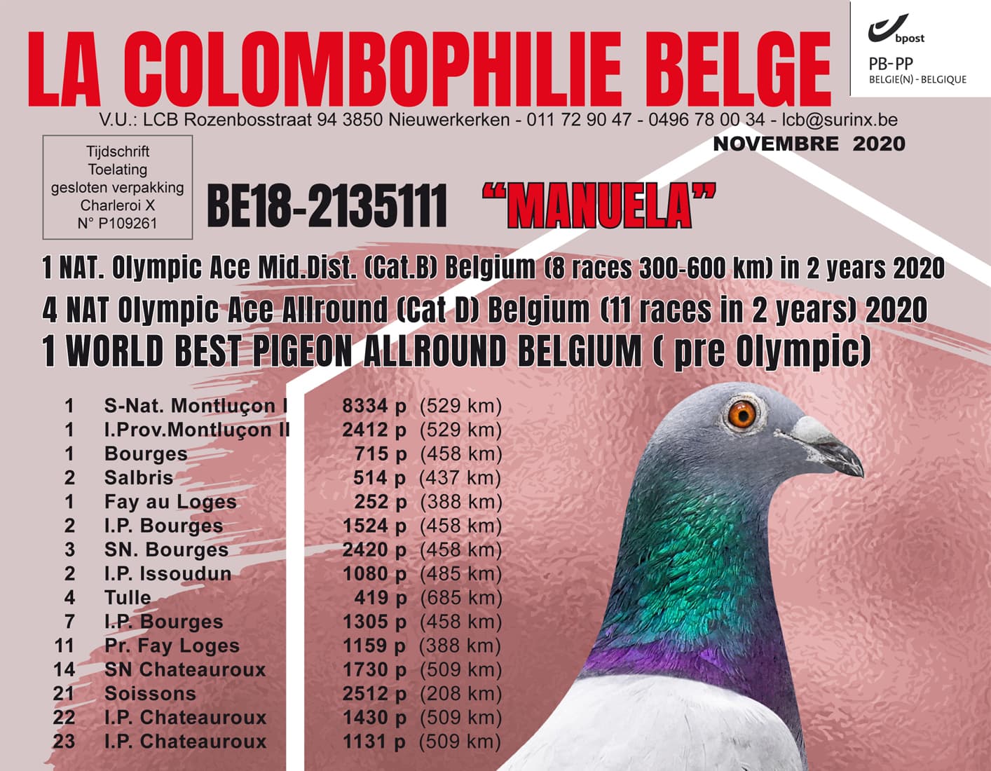 Magazine La Colombophilie Belge - novembre 2020